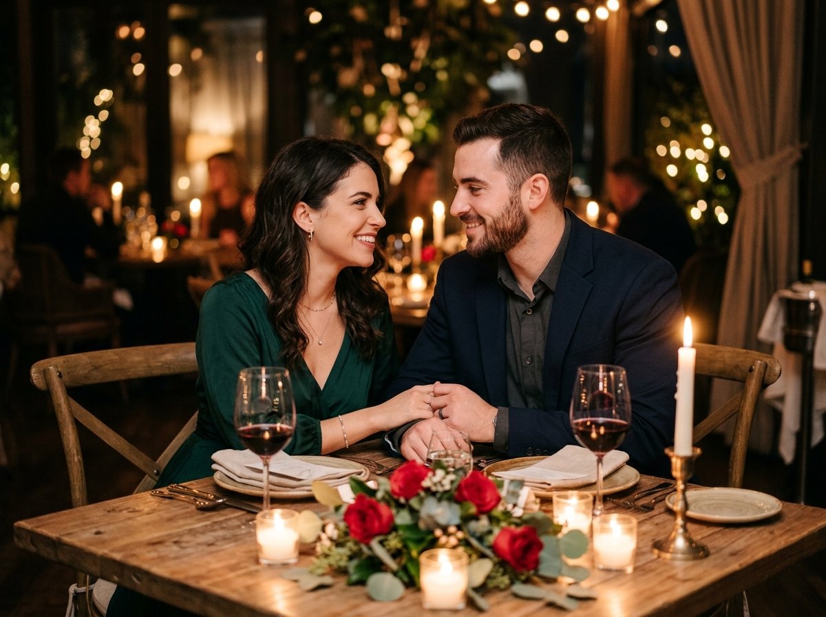 Romantic couple on a candlelit dinner date