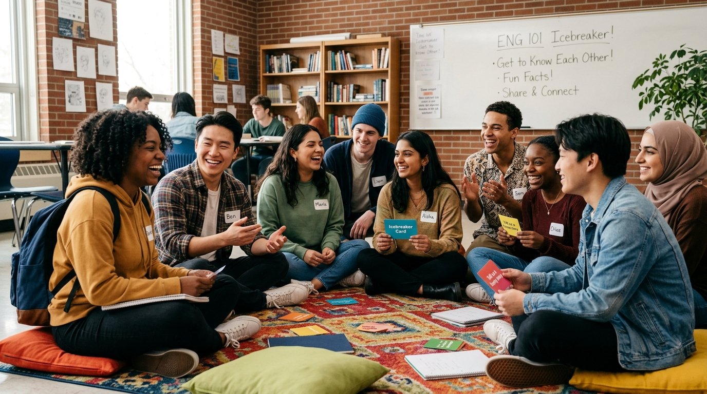 College students engaged in a classroom icebreaker discussion