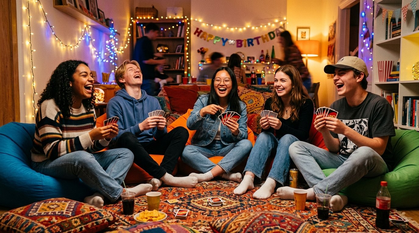 Teens playing truth or dare at a party